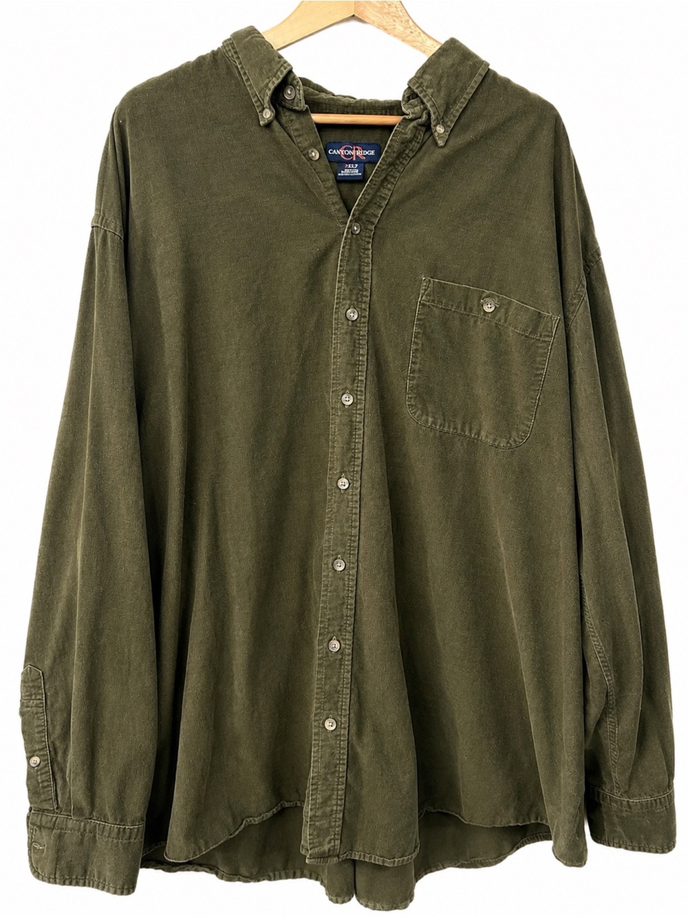 Canyon Ridge Men’s 3XLT Olive Green Corduroy Button Down Shirt